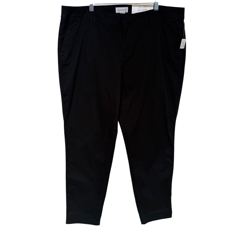 Liz Claiborne Black Boyfriend Skinny Ankle Pants Size 16W NWT Roll Cuff Twill